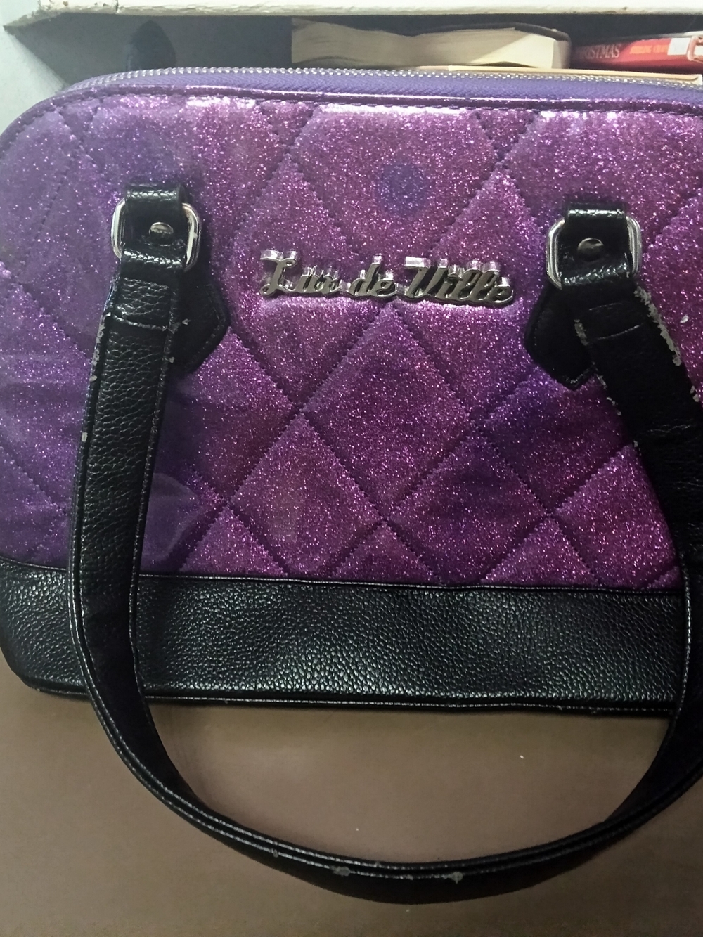 Lux de Ville Purple Quilted Glitter Satchel - Black Trim